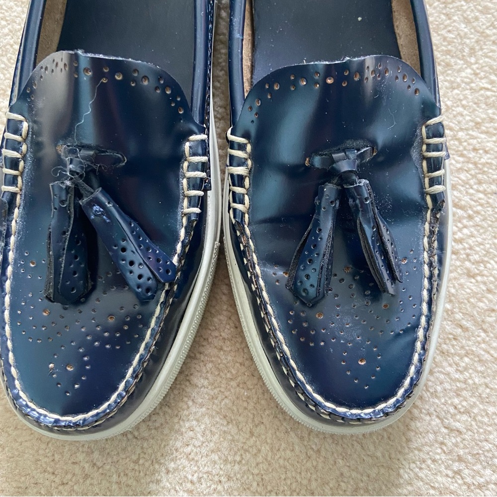G. H. Bass & Co.  Estelle Weejun Leather Navy Tasseled Loafer with Sneaker Sole